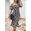 image:imagePRETTYGARDEN Summer Floral Bodycon Midi Dresses 2026 Puff Sleeve Mermaid Cocktail Baby Shower Photoshoot Maternity DressFloral Black Green Red