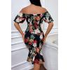 image:imagePRETTYGARDEN Summer Floral Bodycon Midi Dresses 2026 Puff Sleeve Mermaid Cocktail Baby Shower Photoshoot Maternity DressFloral Black Red