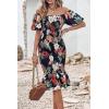 image:imagePRETTYGARDEN Summer Floral Bodycon Midi Dresses 2026 Puff Sleeve Mermaid Cocktail Baby Shower Photoshoot Maternity DressFloral Black Red