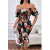 image:imagePRETTYGARDEN Summer Floral Bodycon Midi Dresses 2026 Puff Sleeve Mermaid Cocktail Baby Shower Photoshoot Maternity DressFloral Black Red