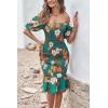 image:imagePRETTYGARDEN Summer Floral Bodycon Midi Dresses 2026 Puff Sleeve Mermaid Cocktail Baby Shower Photoshoot Maternity DressFloral Green Orange