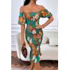image:imagePRETTYGARDEN Summer Floral Bodycon Midi Dresses 2026 Puff Sleeve Mermaid Cocktail Baby Shower Photoshoot Maternity DressFloral Green Orange
