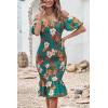 image:imagePRETTYGARDEN Summer Floral Bodycon Midi Dresses 2026 Puff Sleeve Mermaid Cocktail Baby Shower Photoshoot Maternity DressFloral Green Orange
