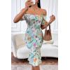 image:imagePRETTYGARDEN Summer Floral Bodycon Midi Dresses 2026 Puff Sleeve Mermaid Cocktail Baby Shower Photoshoot Maternity DressFloral Light Green White