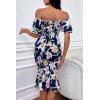 image:imagePRETTYGARDEN Summer Floral Bodycon Midi Dresses 2026 Puff Sleeve Mermaid Cocktail Baby Shower Photoshoot Maternity DressFloral Navy White