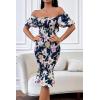 image:imagePRETTYGARDEN Summer Floral Bodycon Midi Dresses 2026 Puff Sleeve Mermaid Cocktail Baby Shower Photoshoot Maternity DressFloral Navy White