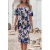 image:imagePRETTYGARDEN Summer Floral Bodycon Midi Dresses 2026 Puff Sleeve Mermaid Cocktail Baby Shower Photoshoot Maternity DressFloral Navy White