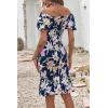 image:imagePRETTYGARDEN Summer Floral Bodycon Midi Dresses 2026 Puff Sleeve Mermaid Cocktail Baby Shower Photoshoot Maternity DressFloral Navy White