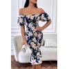 image:imagePRETTYGARDEN Summer Floral Bodycon Midi Dresses 2026 Puff Sleeve Mermaid Cocktail Baby Shower Photoshoot Maternity DressFloral Navy White