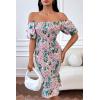 image:imagePRETTYGARDEN Summer Floral Bodycon Midi Dresses 2026 Puff Sleeve Mermaid Cocktail Baby Shower Photoshoot Maternity DressFloral Pink Green Apricot