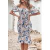 image:imagePRETTYGARDEN Summer Floral Bodycon Midi Dresses 2026 Puff Sleeve Mermaid Cocktail Baby Shower Photoshoot Maternity DressFloral White Blue