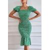 image:imagePRETTYGARDEN Summer Floral Bodycon Midi Dresses 2026 Puff Sleeve Mermaid Cocktail Baby Shower Photoshoot Maternity DressGreen