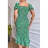 image:imagePRETTYGARDEN Summer Floral Bodycon Midi Dresses 2026 Puff Sleeve Mermaid Cocktail Baby Shower Photoshoot Maternity DressGreen