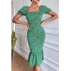 image:imagePRETTYGARDEN Summer Floral Bodycon Midi Dresses 2026 Puff Sleeve Mermaid Cocktail Baby Shower Photoshoot Maternity DressGreen