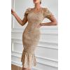 image:imagePRETTYGARDEN Summer Floral Bodycon Midi Dresses 2026 Puff Sleeve Mermaid Cocktail Baby Shower Photoshoot Maternity DressKhaki