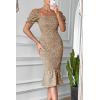 image:imagePRETTYGARDEN Summer Floral Bodycon Midi Dresses 2026 Puff Sleeve Mermaid Cocktail Baby Shower Photoshoot Maternity DressKhaki