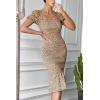 image:imagePRETTYGARDEN Summer Floral Bodycon Midi Dresses 2026 Puff Sleeve Mermaid Cocktail Baby Shower Photoshoot Maternity DressKhaki
