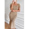 image:imagePRETTYGARDEN Summer Floral Bodycon Midi Dresses 2026 Puff Sleeve Mermaid Cocktail Baby Shower Photoshoot Maternity DressKhaki