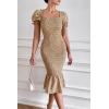 image:imagePRETTYGARDEN Summer Floral Bodycon Midi Dresses 2026 Puff Sleeve Mermaid Cocktail Baby Shower Photoshoot Maternity DressKhaki