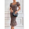 image:imagePRETTYGARDEN Summer Floral Bodycon Midi Dresses 2026 Puff Sleeve Mermaid Cocktail Baby Shower Photoshoot Maternity DressOrange
