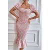 image:imagePRETTYGARDEN Summer Floral Bodycon Midi Dresses 2026 Puff Sleeve Mermaid Cocktail Baby Shower Photoshoot Maternity DressPink