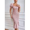 image:imagePRETTYGARDEN Summer Floral Bodycon Midi Dresses 2026 Puff Sleeve Mermaid Cocktail Baby Shower Photoshoot Maternity DressPink