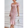 image:imagePRETTYGARDEN Summer Floral Bodycon Midi Dresses 2026 Puff Sleeve Mermaid Cocktail Baby Shower Photoshoot Maternity DressPink
