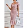 image:imagePRETTYGARDEN Summer Floral Bodycon Midi Dresses 2026 Puff Sleeve Mermaid Cocktail Baby Shower Photoshoot Maternity DressPink