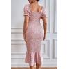 image:imagePRETTYGARDEN Summer Floral Bodycon Midi Dresses 2026 Puff Sleeve Mermaid Cocktail Baby Shower Photoshoot Maternity DressPink
