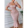 image:imagePRETTYGARDEN Summer Floral Bodycon Midi Dresses 2026 Puff Sleeve Mermaid Cocktail Baby Shower Photoshoot Maternity DressPink