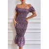 image:imagePRETTYGARDEN Summer Floral Bodycon Midi Dresses 2026 Puff Sleeve Mermaid Cocktail Baby Shower Photoshoot Maternity DressPurple