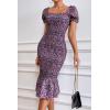 image:imagePRETTYGARDEN Summer Floral Bodycon Midi Dresses 2026 Puff Sleeve Mermaid Cocktail Baby Shower Photoshoot Maternity DressPurple