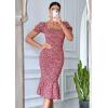 image:imagePRETTYGARDEN Summer Floral Bodycon Midi Dresses 2026 Puff Sleeve Mermaid Cocktail Baby Shower Photoshoot Maternity DressRed