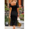image:imagePRETTYGARDEN Summer Floral Bodycon Midi Dresses 2026 Puff Sleeve Mermaid Cocktail Baby Shower Photoshoot Maternity DressSolid Black