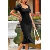 image:imagePRETTYGARDEN Summer Floral Bodycon Midi Dresses 2026 Puff Sleeve Mermaid Cocktail Baby Shower Photoshoot Maternity DressSolid Black