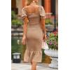 image:imagePRETTYGARDEN Summer Floral Bodycon Midi Dresses 2026 Puff Sleeve Mermaid Cocktail Baby Shower Photoshoot Maternity DressSolid Khaki