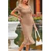 image:imagePRETTYGARDEN Summer Floral Bodycon Midi Dresses 2026 Puff Sleeve Mermaid Cocktail Baby Shower Photoshoot Maternity DressSolid Khaki