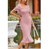 image:imagePRETTYGARDEN Summer Floral Bodycon Midi Dresses 2026 Puff Sleeve Mermaid Cocktail Baby Shower Photoshoot Maternity DressSolid Pink