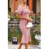 image:imagePRETTYGARDEN Summer Floral Bodycon Midi Dresses 2026 Puff Sleeve Mermaid Cocktail Baby Shower Photoshoot Maternity DressSolid Pink