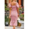 image:imagePRETTYGARDEN Summer Floral Bodycon Midi Dresses 2026 Puff Sleeve Mermaid Cocktail Baby Shower Photoshoot Maternity DressSolid Pink