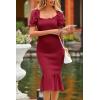 image:imagePRETTYGARDEN Summer Floral Bodycon Midi Dresses 2026 Puff Sleeve Mermaid Cocktail Baby Shower Photoshoot Maternity DressSolid Wine Red