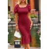 image:imagePRETTYGARDEN Summer Floral Bodycon Midi Dresses 2026 Puff Sleeve Mermaid Cocktail Baby Shower Photoshoot Maternity DressSolid Wine Red