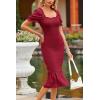 image:imagePRETTYGARDEN Summer Floral Bodycon Midi Dresses 2026 Puff Sleeve Mermaid Cocktail Baby Shower Photoshoot Maternity DressSolid Wine Red