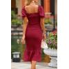 image:imagePRETTYGARDEN Summer Floral Bodycon Midi Dresses 2026 Puff Sleeve Mermaid Cocktail Baby Shower Photoshoot Maternity DressSolid Wine Red