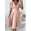 image:imagePRETTYGARDEN Summer Midi Dress 2026 Spring Ruffle Sleeve V Neck Cocktail Wedding Guest A Line Fit and Flared DressesApricot