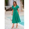 image:imagePRETTYGARDEN Summer Midi Dress 2026 Spring Ruffle Sleeve V Neck Cocktail Wedding Guest A Line Fit and Flared DressesBean Green