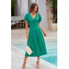 image:imagePRETTYGARDEN Summer Midi Dress 2026 Spring Ruffle Sleeve V Neck Cocktail Wedding Guest A Line Fit and Flared DressesBean Green