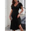 image:imagePRETTYGARDEN Summer Midi Dress 2026 Spring Ruffle Sleeve V Neck Cocktail Wedding Guest A Line Fit and Flared DressesBlack