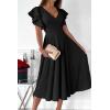 image:imagePRETTYGARDEN Summer Midi Dress 2026 Spring Ruffle Sleeve V Neck Cocktail Wedding Guest A Line Fit and Flared DressesBlack