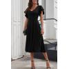 image:imagePRETTYGARDEN Summer Midi Dress 2026 Spring Ruffle Sleeve V Neck Cocktail Wedding Guest A Line Fit and Flared DressesBlack